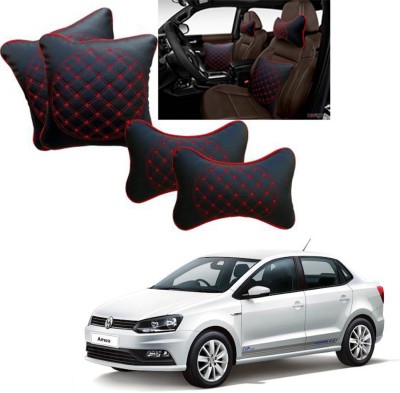 RONISH Black, Red Leatherite Car Pillow Cushion for Volkswagen(Rectangular, Pack of 4)