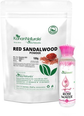 Kerala Naturals Red sandal wood Powder(100 gm(50 gm x 2 packs)) and Rose Water (100 ml) -Natural Face Pack for Skin Care(3 Items in the set)