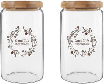Homies Glass Utility Container  - 1350 ml(Pack of 2, Clear)