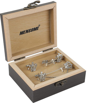 MENSOME Brass Cufflink & Tie Pin Set(Silver)