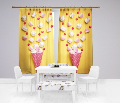 sai fashion 214 cm (7 ft) Polyester Room Darkening Door Curtain (Pack Of 2)(3D Printed, Yellow)