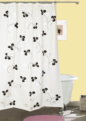 Casanest 213 cm (7 ft) PVC Semi Transparent Shower Curtain Single Curtain(Floral, White)