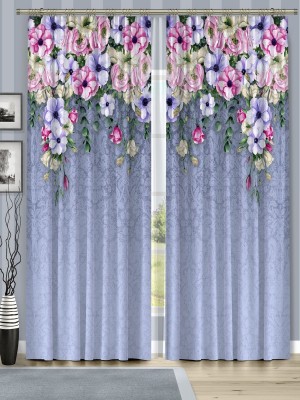 RD 274 cm (9 ft) Polyester Room Darkening Long Door Curtain (Pack Of 2)(Floral, Light Blue)