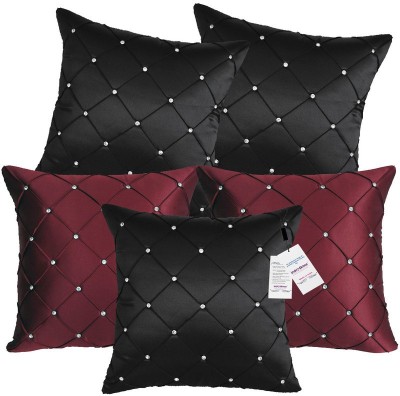 indoAmor Satin Cushions Cover(Pack of 5, 40 cm*40 cm, Black, Maroon)