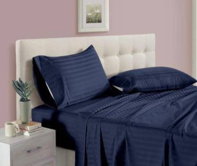 SOENNA 240 TC Cotton Double Striped Flat Bedsheet(Pack of 1, Blue)