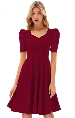 Cropyfy Women Fit and Flare Maroon Above Knee/Mid Thigh Length Dress
