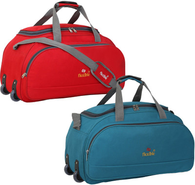 Flexible (Expandable) BRANDED GOOD QUALITY LUGGAGE BAG WITH WHEEL PACK OF 2(RED,GREEN,60L) Duffel With Wheels (Strolley)
