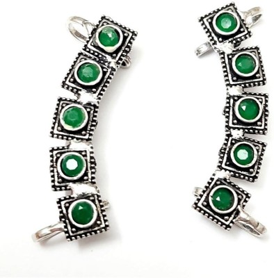 Yash Jewels Emporium Silver-Plated Brass Earcuff Earring (Green) Brass Cuff Earring