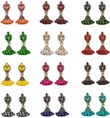 Fashion Fusion Combo of 12 pair Small Colorful Alloy Jhumki Earring