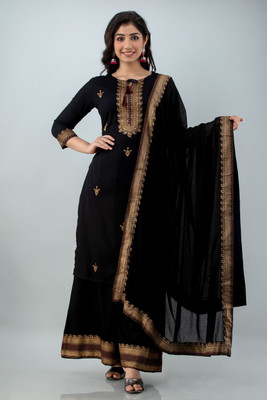 Fabista Embroidered Kurta, Palazzo & Dupatta Set