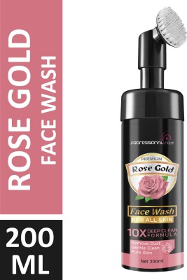 PROFESSIONAL FEEL Rose Gold Tan removal and Skin brightening, Built in brush-No Parabens Rose Gold Face Wash(200 ml)