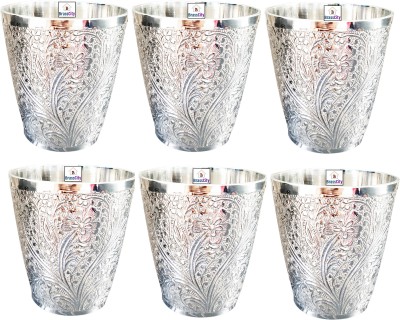 BrassCity (Pack of 6) B-GL-S-P6 Glass Set Water/Juice Glass(220 ml, Brass, Silver)
