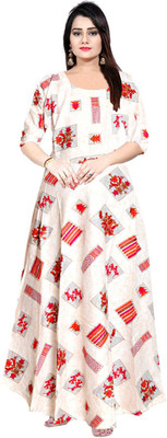 PVR Flared/A-line Gown(Red, White)