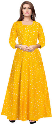 Trendy Fab Flared/A-line Gown(Yellow)