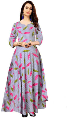 Trendy Fab Flared/A-line Gown(Grey)