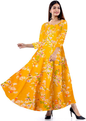 Trendy Fab Flared/A-line Gown(Yellow)