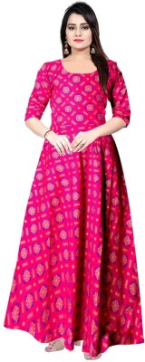 Khushi Print Flared/A-line Gown(Pink, Gold)