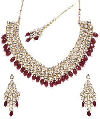 fabula Metal, Brass, Stone, Crystal, Zinc, Alloy Gold-plated Red, Maroon, Gold Jewellery Set(Pack of 1)