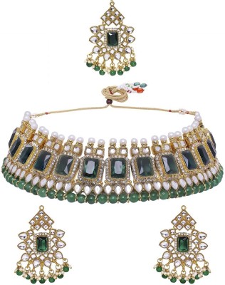 fabula Metal, Brass, Stone, Mother of Pearl, Crystal, Zinc, Alloy Gold-plated Green, Gold, White Jewellery Set(Pack of 1)