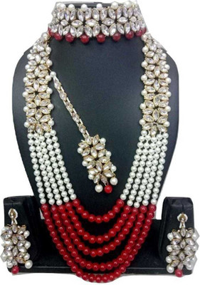 taransha Brass Gold-plated Red Jewellery Set(Pack of 1)
