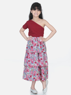 Aww Hunnie Girls Casual Top Skirt(Maroon)