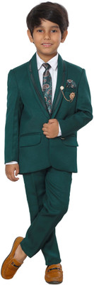 DKGF FASHION Boys Party(Festive) Coat Trouser, Tie, Shirt(Green)