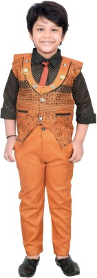 Kidzarea Boys Casual Shirt, Waistcoat and Pant Set(Orange Pack of 1)