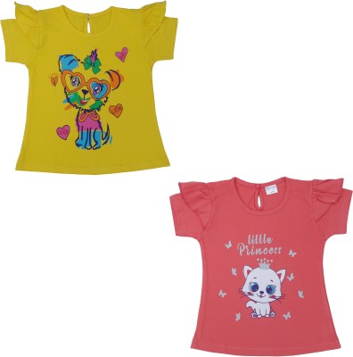 Kiddyboo Girls Casual Pure Cotton A-line Top(Multicolor, Pack of 2)