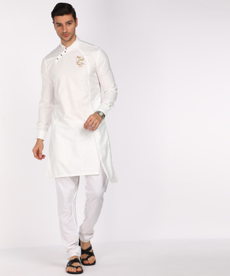 The Indian Garage Co. Men Solid Asymmetric Kurta(White)