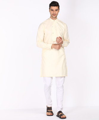 The Indian Garage Co. Men Solid Straight Kurta(Yellow)