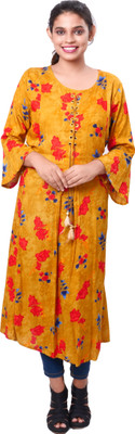 rayie collection Women Floral Print A-line Kurta(Yellow)