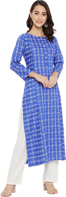 Tissu Women Printed Straight Kurta(Blue)