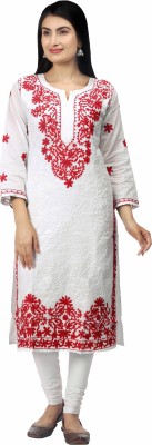 Asper Fashion Women Embroidered Straight Kurta(Red, White)