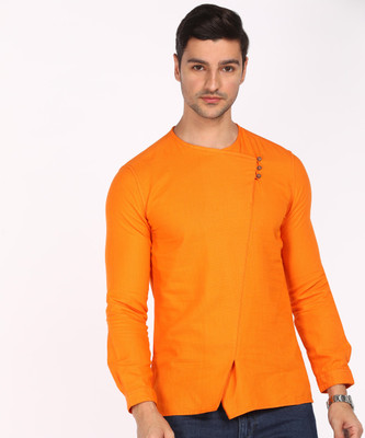 The Indian Garage Co. Men Solid Frontslit Kurta(Orange)