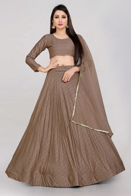 Divastri Embroidered Semi Stitched Lehenga Choli(Brown)