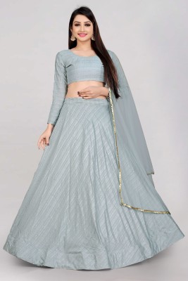 Divastri Embroidered Semi Stitched Lehenga Choli(Grey)