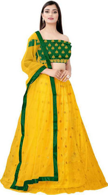 emzo Embroidered Semi Stitched Lehenga & Crop Top(Multicolor)