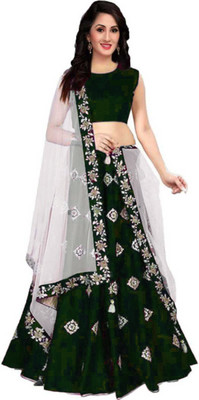 PMD Fashion Embroidered Semi Stitched Lehenga Choli(Green)