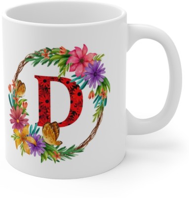 DesiArtAndCraft Beautiful Floral Alphabet Letter D Glossy Printed Ceramic (330ML White) Ceramic Coffee Mug(330 ml)