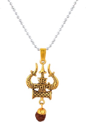 Fashion Frill Golden Trishul or Damru Spiritual Lord Shiva Chain Pendant Religious Pendant Gold-plated Plated Brass Chain