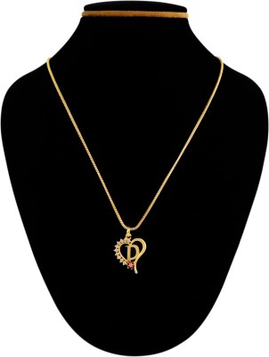 Fashion Frill Stunning Golden American Diamond Heart Name 'D' Chain Pendant For Girls Women Cubic Zirconia Gold-plated Plated Brass Chain