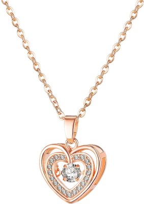 KERRY JEWEL Double Heart with Dancing Stone Pendant Necklace Chain for Women and Girls Cubic Zirconia Copper Plated Brass, Alloy Necklace