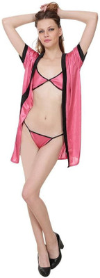 GOODNIGHT GLAM Women Robe and Lingerie Set(Pink)