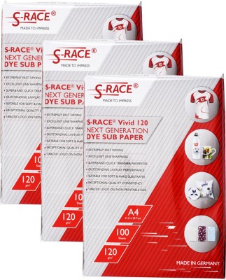 S-RACE Vivid Dye Sublimation Paper Unruled A4 120 gsm Photo Paper(Set of 3, White)