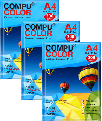 COMPU COLOR CAST COATED PRIMO Glossy Photo Paper 210GSM (A4 size, 20 sheets) Unruled A4 210 gsm Photo Paper(Set of 3, White)