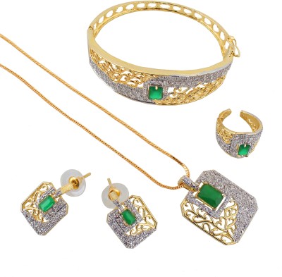 Lucky Jewellery Brass Gold-plated Green Jewellery Set(Pack of 1)