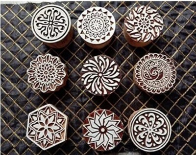 F K Handicraft Women's, Girl's Wooden Printing Blocks for Saree Border Stamp (Set of 9, 2 inch) Printing Blocks(Pack of 9)