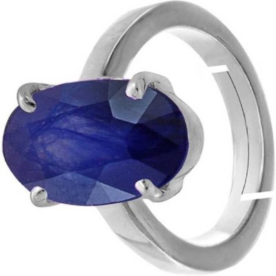 Chopra Gems Certified Unheated Natural Blue Sapphire Neelam Gemstone Ring for Women's/Men's Brass Silver Plated Ring