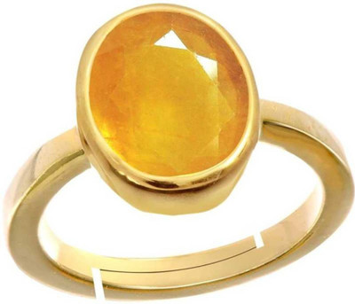 Chopra Gems A+ Quality Natural Yellow Sapphire Pukhraj Gemstone Ring for Women's/Men's Brass Sapphire Gold Plated Ring