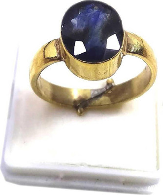 Chopra Gems Certified Unheated Natural Blue Sapphire Neelam Gemstone Ring for Women's/Men's Brass Gold Plated Ring